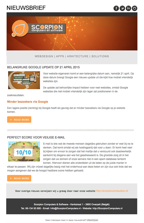 Onze nieuwsbrief ook geschikt voor mobiel